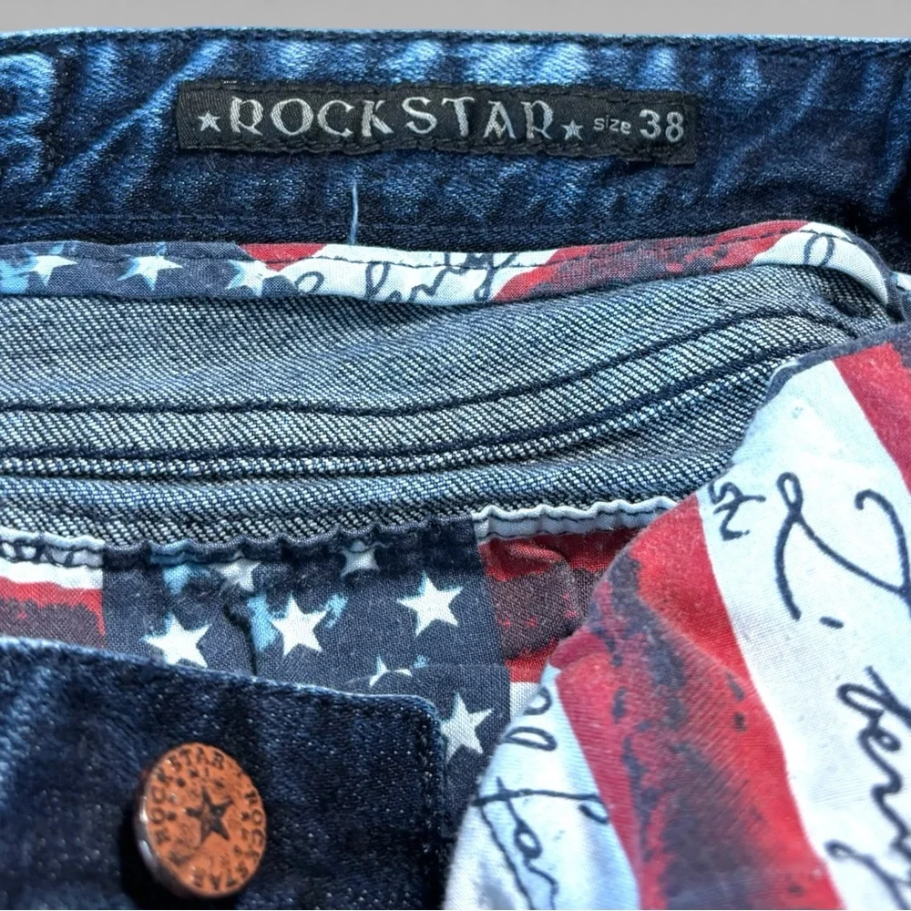 Rockstar Distressed Moto Jeans Acid Wash Zip Biker Denim 38